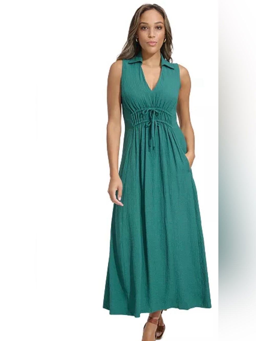 Calvin Klein green Sleeveless Maxi Dress with V-Neck